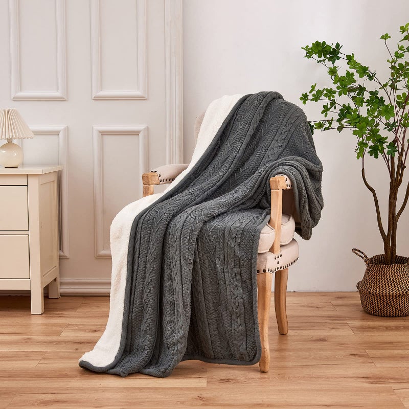 Longhui bedding Acrylic Cable Knit Sherpa Throw Blanket - Thick  Soft  Big  Cozy Grey Knitted Fleece Blankets for Couch  Sofa  Bed - Large 50 x 63 Inches Gray Coverlet All Season - Image 3